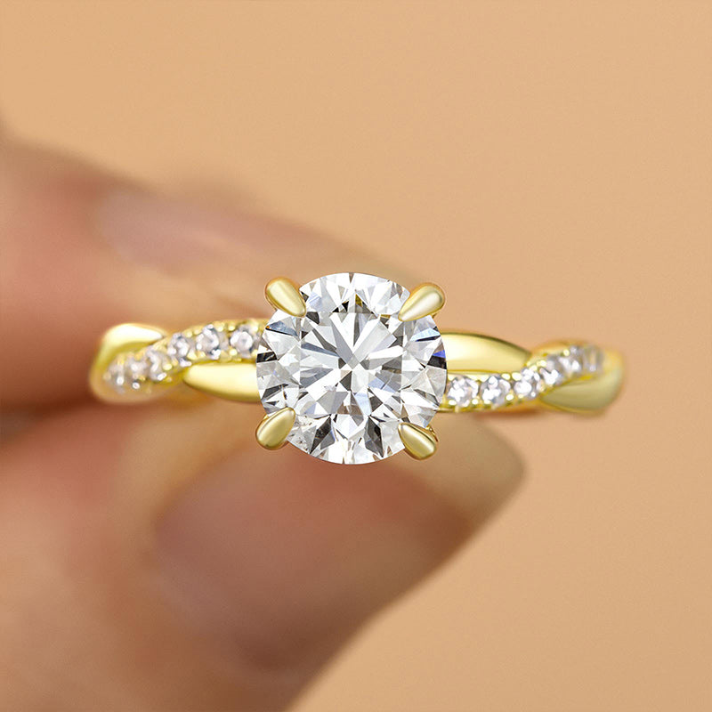 Twist 1.25 Carat Round Cut Yellow Gold Promise Ring For Her In Sterling Silver