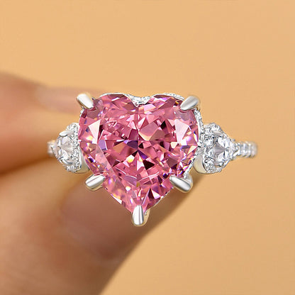 Royal Romantic 5.0 CT Pink Heart Cut Engagement Ring In Sterling Silver