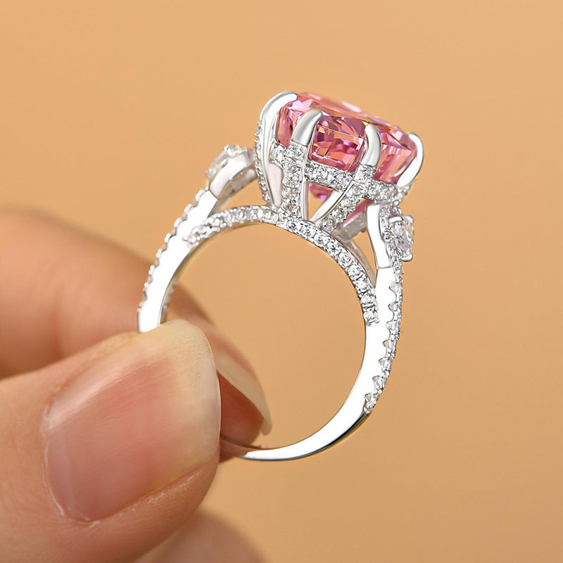 Royal Romantic 5.0 CT Pink Heart Cut Engagement Ring In Sterling Silver