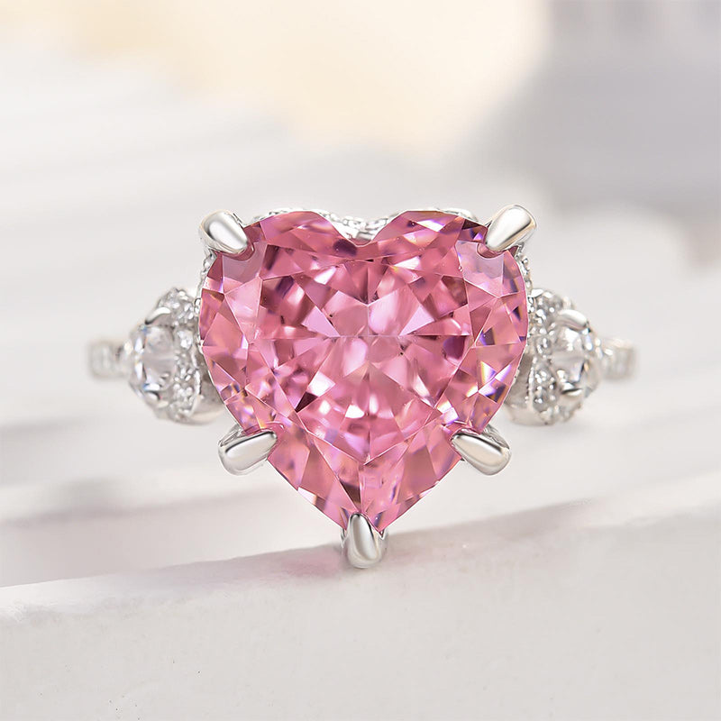 Royal Romantic 5.0 CT Pink Heart Cut Engagement Ring In Sterling Silver