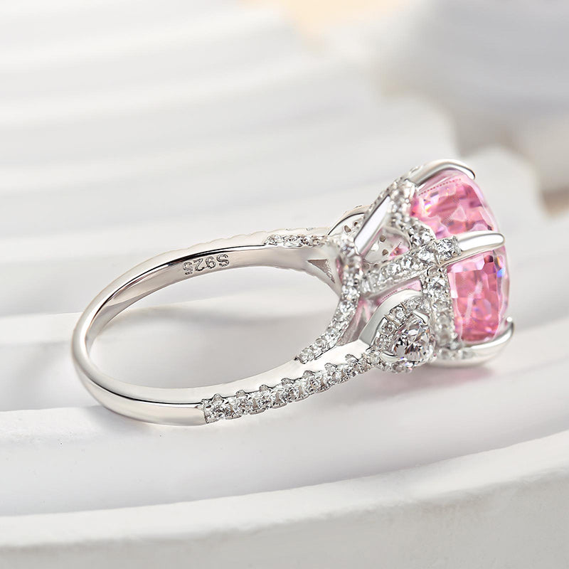 Royal Romantic 5.0 CT Pink Heart Cut Engagement Ring In Sterling Silver