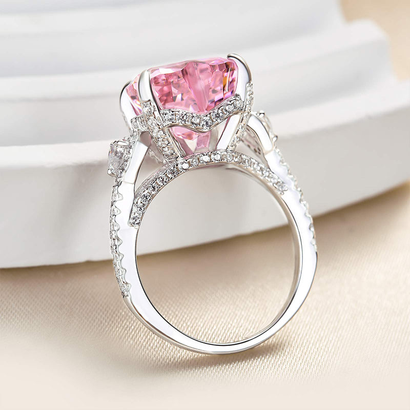 Royal Romantic 5.0 CT Pink Heart Cut Engagement Ring In Sterling Silver