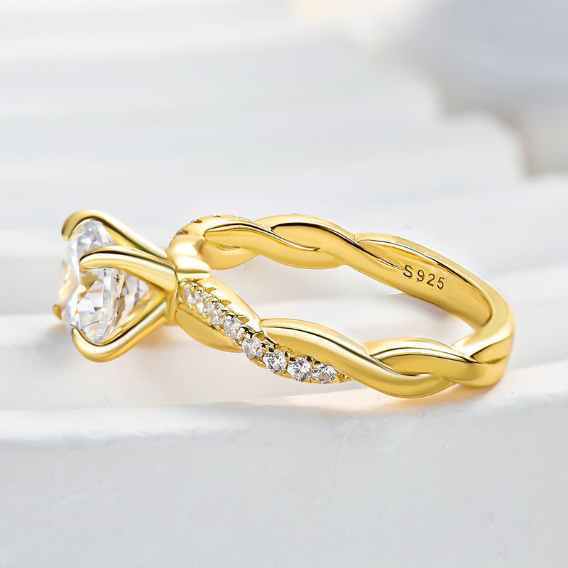 Twist 1.25 Carat Round Cut Yellow Gold Promise Ring For Her In Sterling Silver