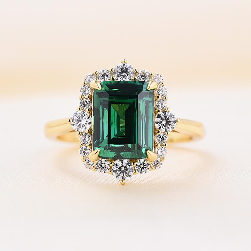 Exclusive Yellow Gold Halo Emerald Cut Wedding Sets In Sterling Silver-Maxinejewelry