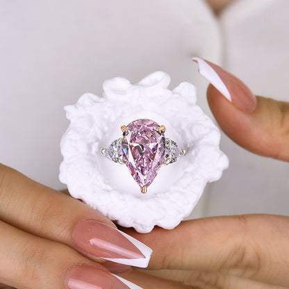 Gorgeous Pear Cut Pink Sapphire Three Stone Engagement Ring-Maxinejewelry