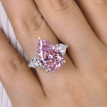 Gorgeous Pear Cut Pink Sapphire Three Stone Engagement Ring-Maxinejewelry