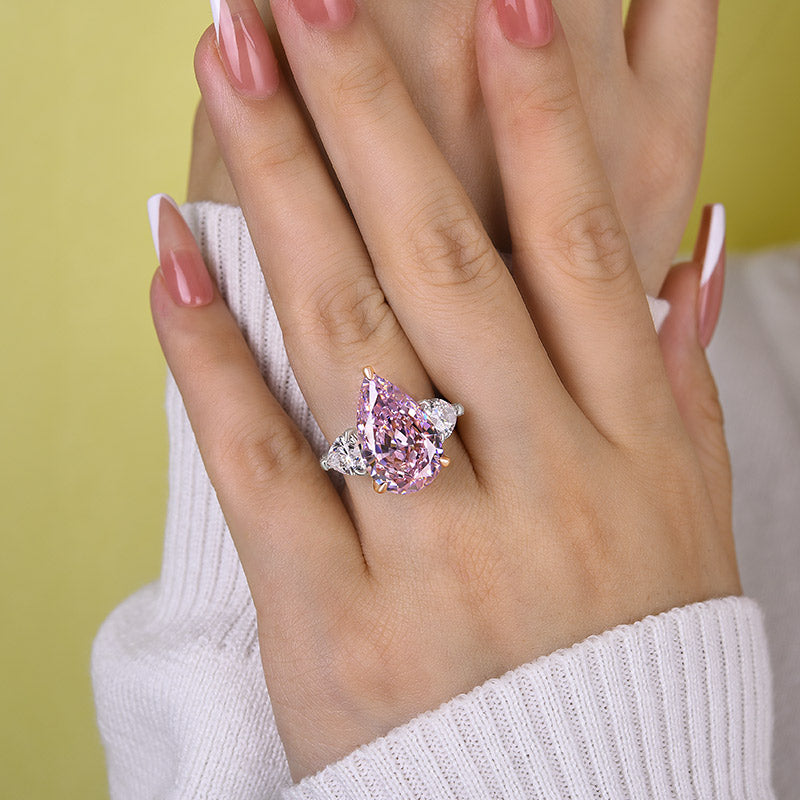 Gorgeous Pear Cut Pink Sapphire Three Stone Engagement Ring-Maxinejewelry