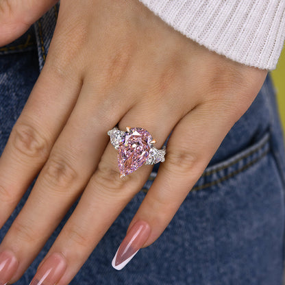 Gorgeous Pear Cut Pink Sapphire Three Stone Engagement Ring-Maxinejewelry