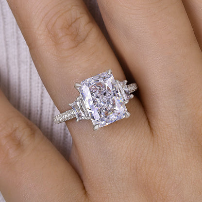 Stunning Crushed Ice Radiant Cut Three Stone Engagement Ring In Sterling Silver-Maxinejewelry