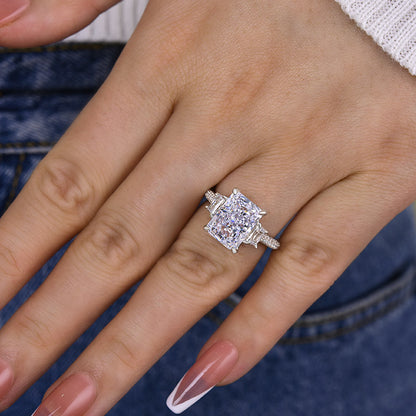 Stunning Crushed Ice Radiant Cut Three Stone Engagement Ring In Sterling Silver-Maxinejewelry