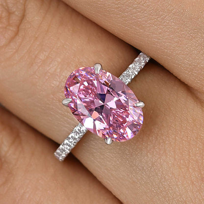 3.5 Carat Oval Cut Pink Stone Engagement Ring In Sterling Silver