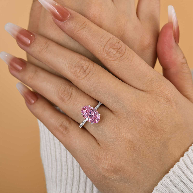 3.5 Carat Oval Cut Pink Stone Engagement Ring In Sterling Silver