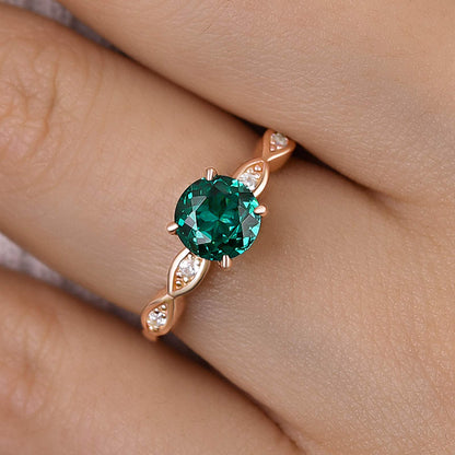 Rose Gold 1.0 Carat Emerald Green Round Cut Promise Ring For Her