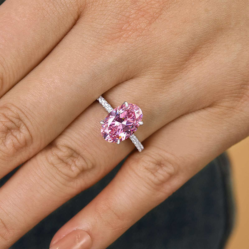 3.5 Carat Oval Cut Pink Stone Engagement Ring In Sterling Silver