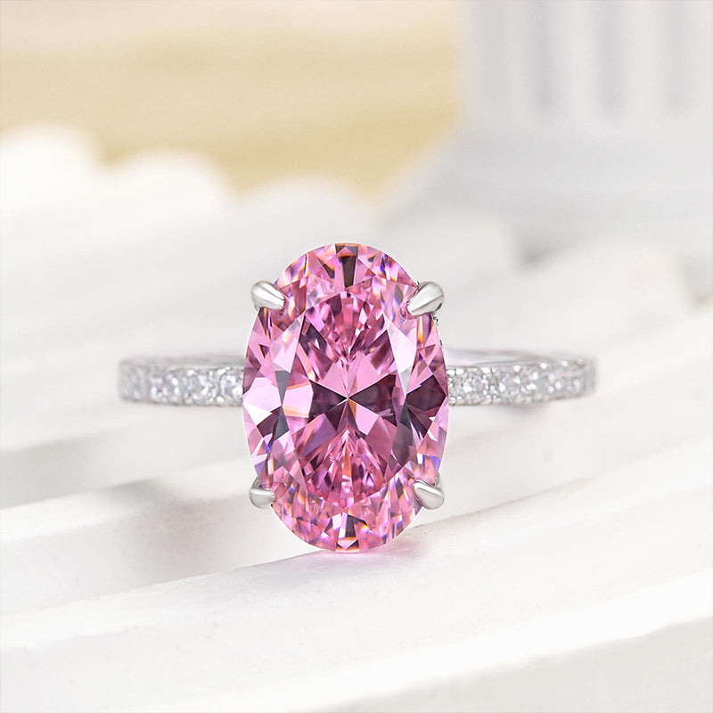 3.5 Carat Oval Cut Pink Stone Engagement Ring In Sterling Silver