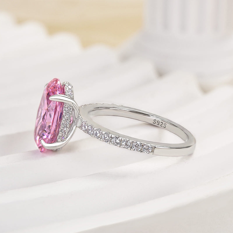 3.5 Carat Oval Cut Pink Stone Engagement Ring In Sterling Silver