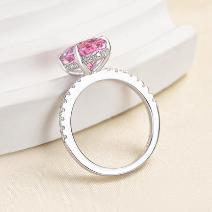 3.5 Carat Oval Cut Pink Stone Engagement Ring In Sterling Silver