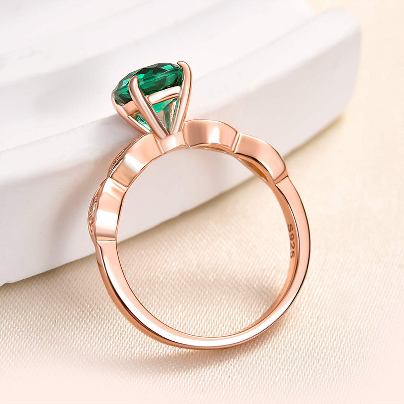 Rose Gold 1.0 Carat Emerald Green Round Cut Promise Ring For Her