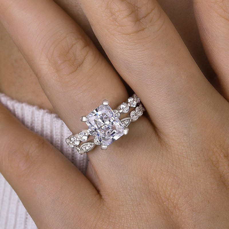 4.0 Carat Radiant Cut White Sapphire Wedding Ring Set For Her In Sterling Silver-Maxinejewelry