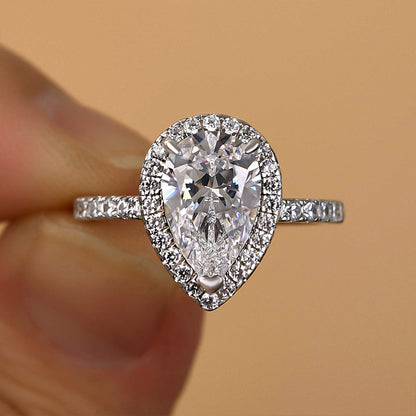 Classic 2.2 Carat Simulated Diamond Pear Cut Halo Engagement Ring for Her