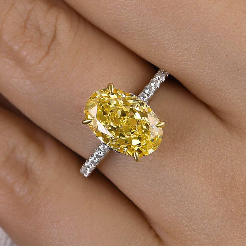 3.5 Carat Classic Yellow Sapphire Oval Cut Simulated Diamond Engagement Ring