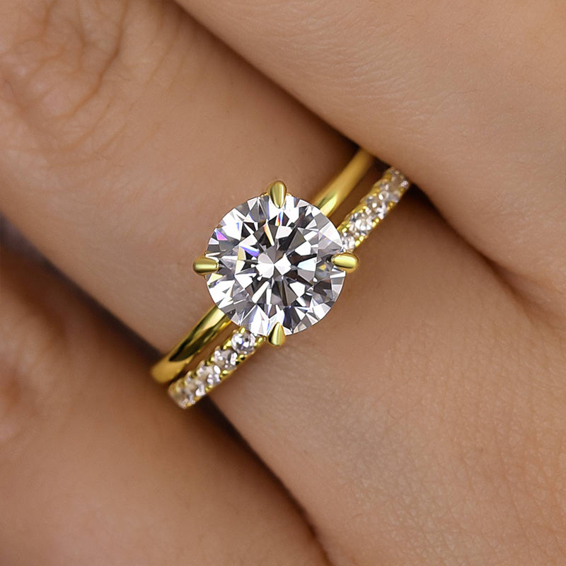 Classic Yellow Gold  Round Cut Simulated Diamonds Bridal Ring Set