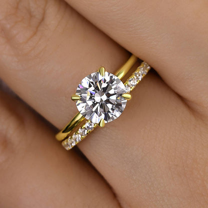 Classic Yellow Gold  Round Cut Simulated Diamonds Bridal Ring Set