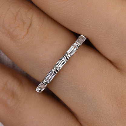 Fashion Emerald Cut Diamond Women's Wedding Band In Sterling Silver