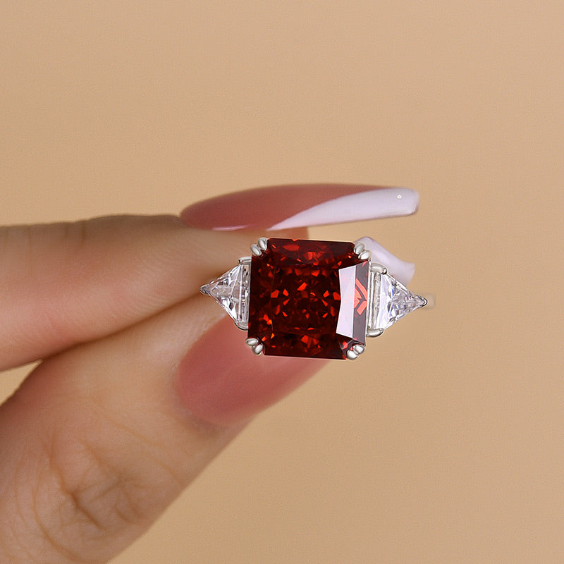 Ruby Radiant Cut Three Stone Engagement Ring With Triangle Cut Site-stones-Maxinejewelry