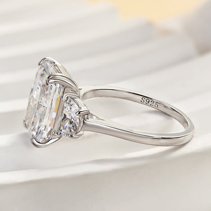 Gorgeous Radiant Cut Three Stone Engagement Ring In Sterling Silver