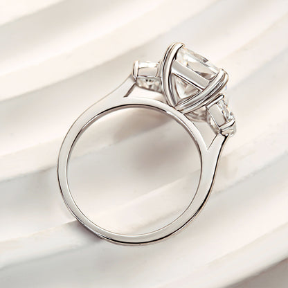 Gorgeous Radiant Cut Three Stone Engagement Ring In Sterling Silver