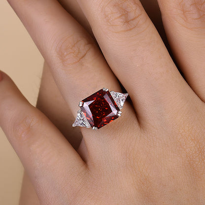 Ruby Radiant Cut Three Stone Engagement Ring With Triangle Cut Site-stones-Maxinejewelry