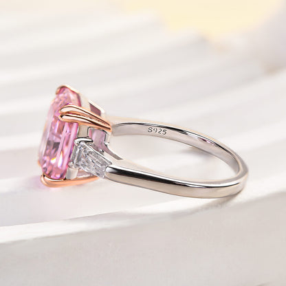 4.0 Carat Pink Sapphire Radiant Cut Three Stone Engagement Ring In Sterling Silver