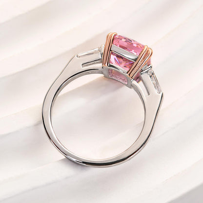 4.0 Carat Pink Sapphire Radiant Cut Three Stone Engagement Ring In Sterling Silver