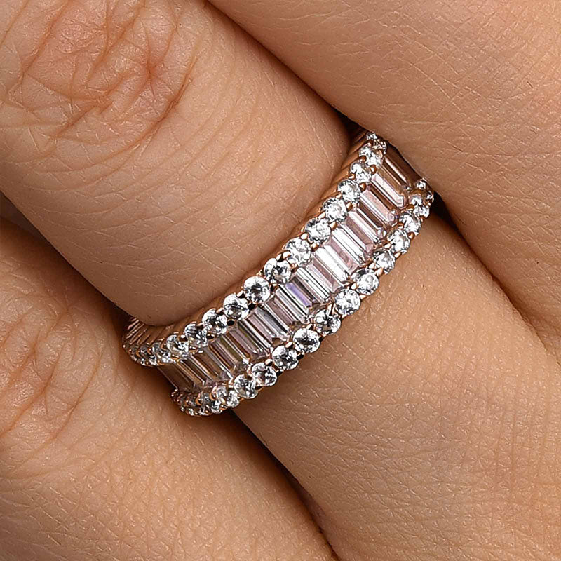 Stunning Emerald Cut Women's Wedding Band In Sterling Silver