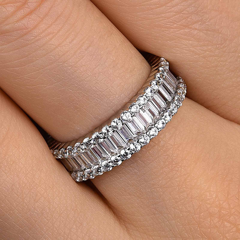 Stunning Emerald Cut Women's Wedding Band In Sterling Silver