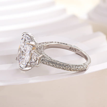 Stunning Crushed Ice Radiant Cut Three Stone Engagement Ring In Sterling Silver-Maxinejewelry