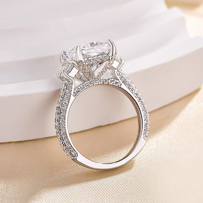 Stunning Crushed Ice Radiant Cut Three Stone Engagement Ring In Sterling Silver-Maxinejewelry