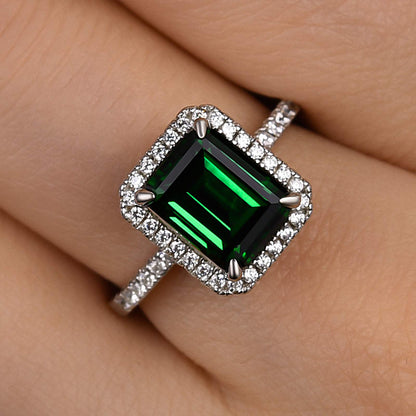 Amazing 3.5 Carat Emerald Cut Halo Engagement Ring In Sterling Silver