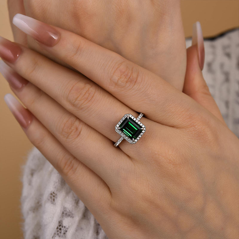 Amazing 3.5 Carat Emerald Cut Halo Engagement Ring In Sterling Silver