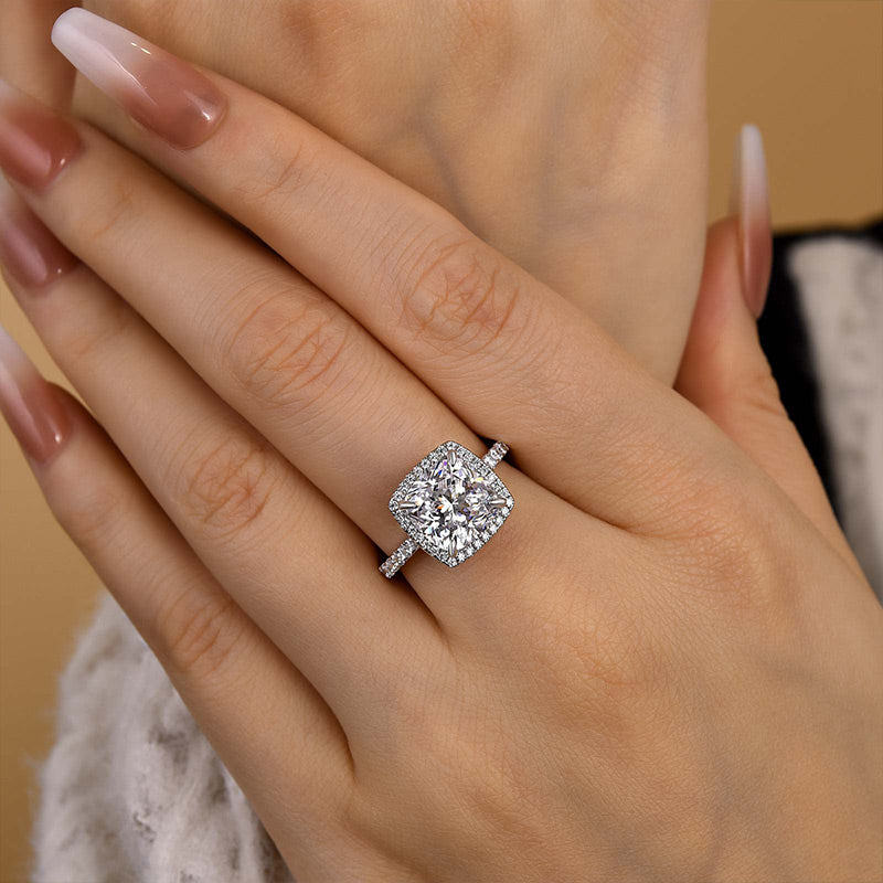 Amazing 3.2 Carat Cushion Cut Halo Engagement Ring In Sterling Silver