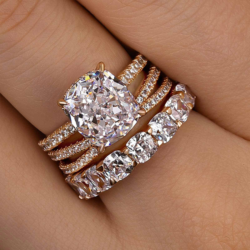 Gorgeous Cushion Cut 3PC Wedding Ring Set In Sterling Silver