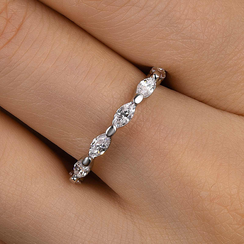 Elegant Marquise Cut Diamond Women's Wedding Band In Sterling Silver