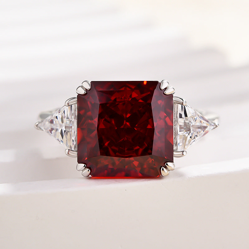 Ruby Radiant Cut Three Stone Engagement Ring With Triangle Cut Site-stones-Maxinejewelry