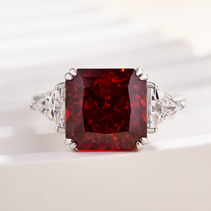 Ruby Radiant Cut Three Stone Engagement Ring With Triangle Cut Site-stones-Maxinejewelry