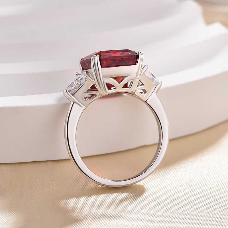 Ruby Radiant Cut Three Stone Engagement Ring With Triangle Cut Site-stones-Maxinejewelry