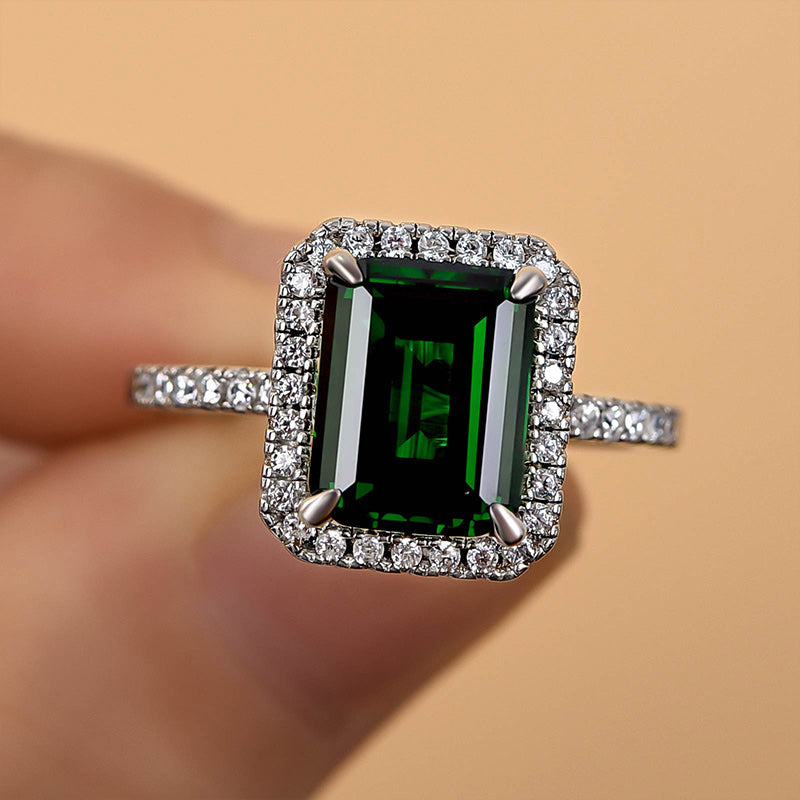 Amazing 3.5 Carat Emerald Cut Halo Engagement Ring In Sterling Silver