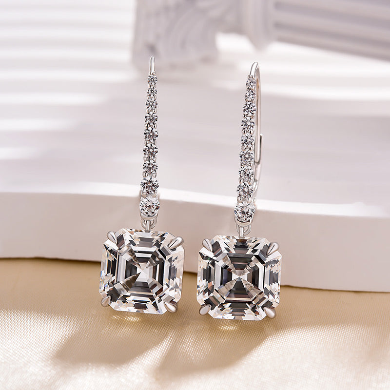 Elegant Asscher Cut Women's Earrings In Sterling Silver