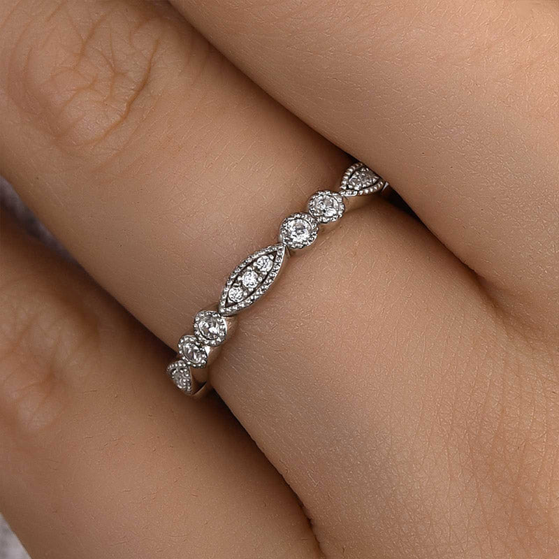 Art Deco White Gold Full Eternity Thin Wedding Band For Women