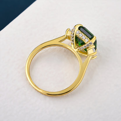 Gorgeous Asscher Cut Three Stone Emerald Green Engagement Ring In Sterling Silver